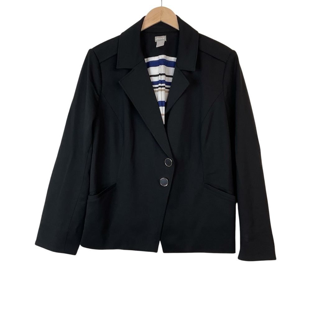 Chico's Black Blazer Notch Collar Pockets Size 3 (XL)